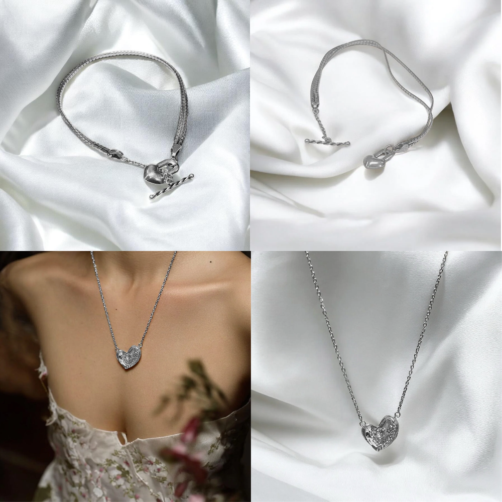 Love heart set combo heart bracelet and heart necklace