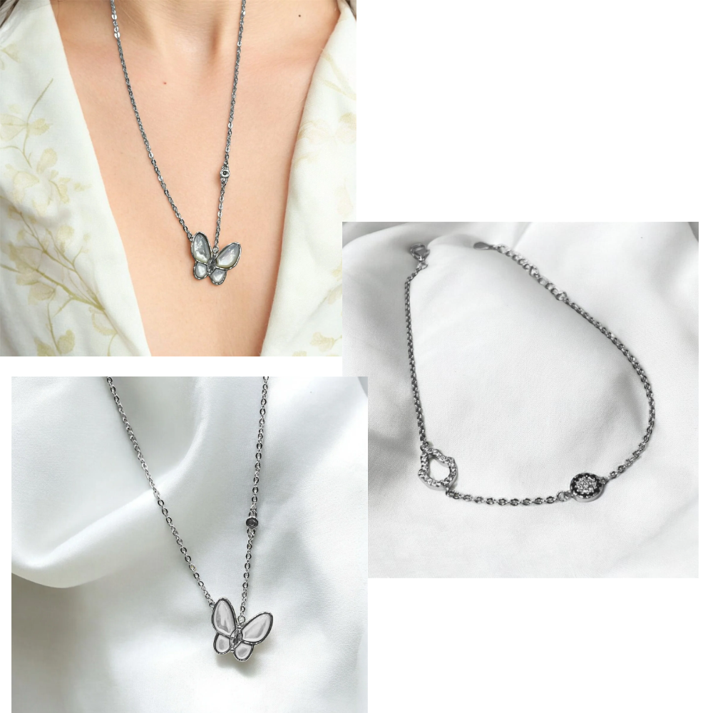 Sheen set combo of lune bracelet and butterfly necklace